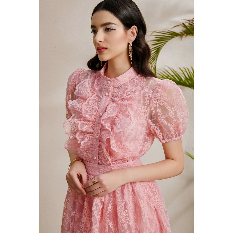 Autumn lotus leaf edges puff sleeve vacation skirt