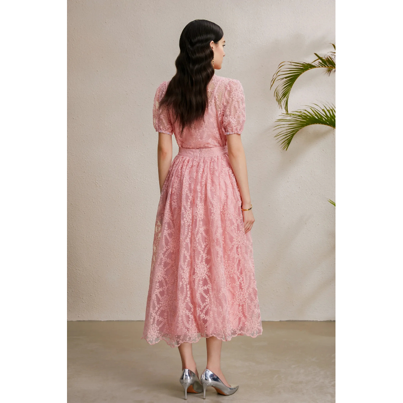 Autumn lotus leaf edges puff sleeve vacation skirt