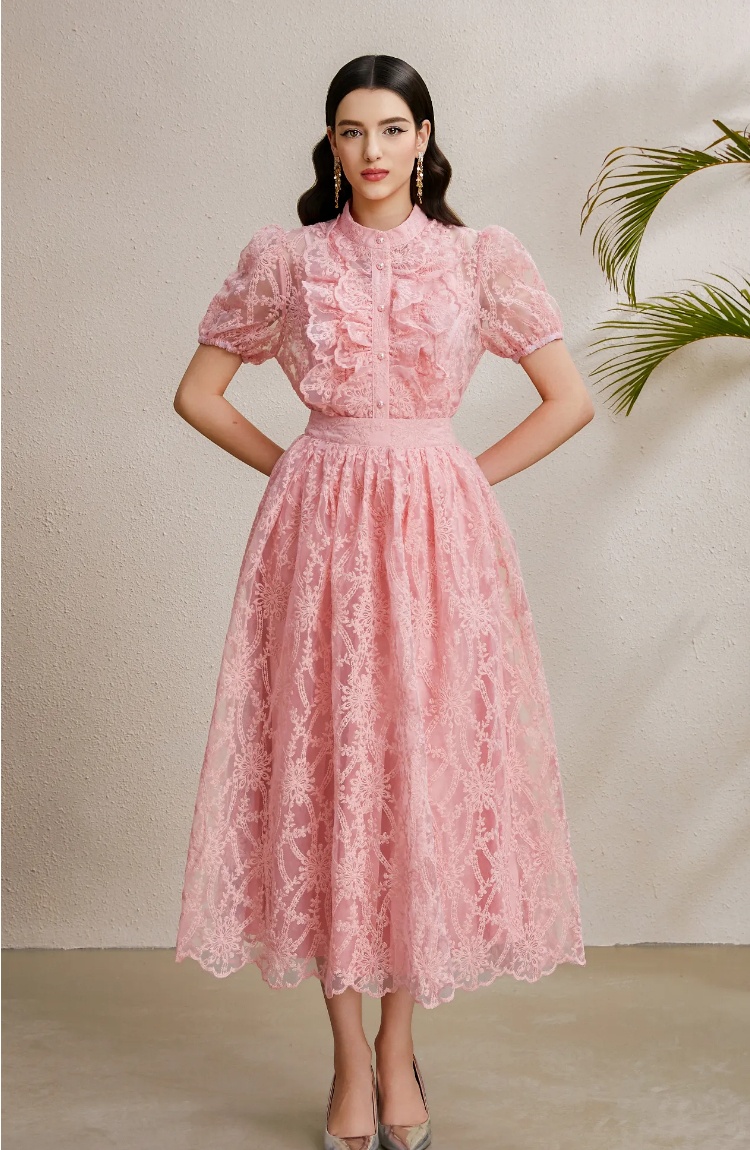 Autumn lotus leaf edges puff sleeve vacation skirt