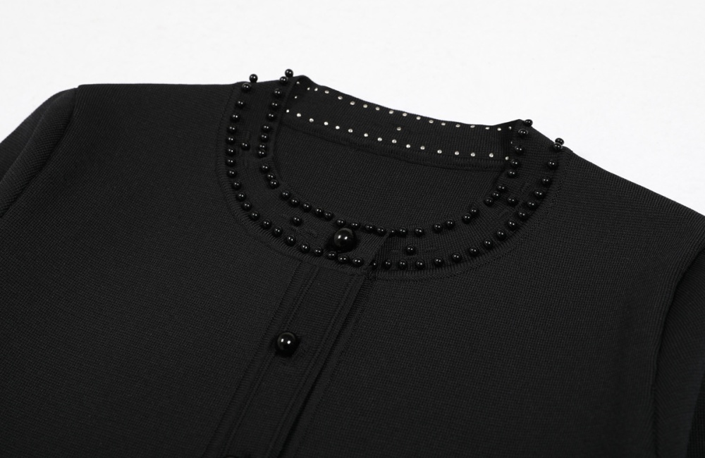 Knitted beading long round neck sleeveless dress