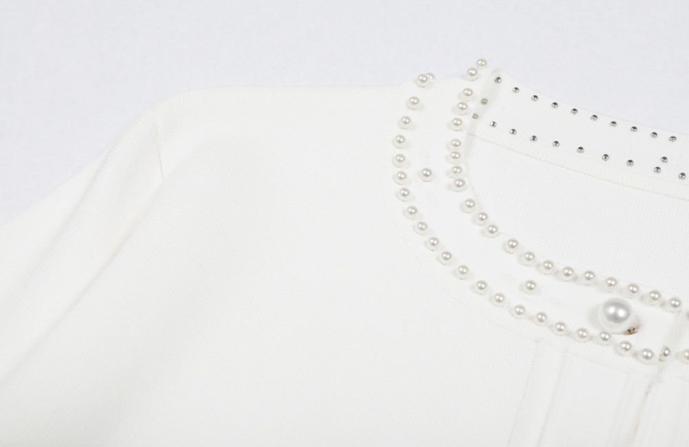Knitted beading long round neck sleeveless dress