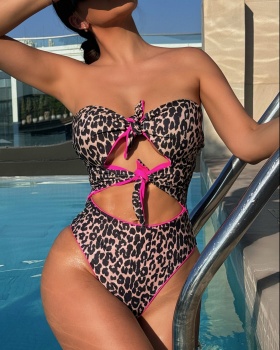 Mixed colors bikini conjoined hollow leopard swimwear