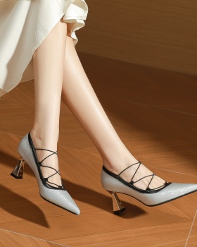 Sheepskin pointed high-heeled shoes splice shoes for women