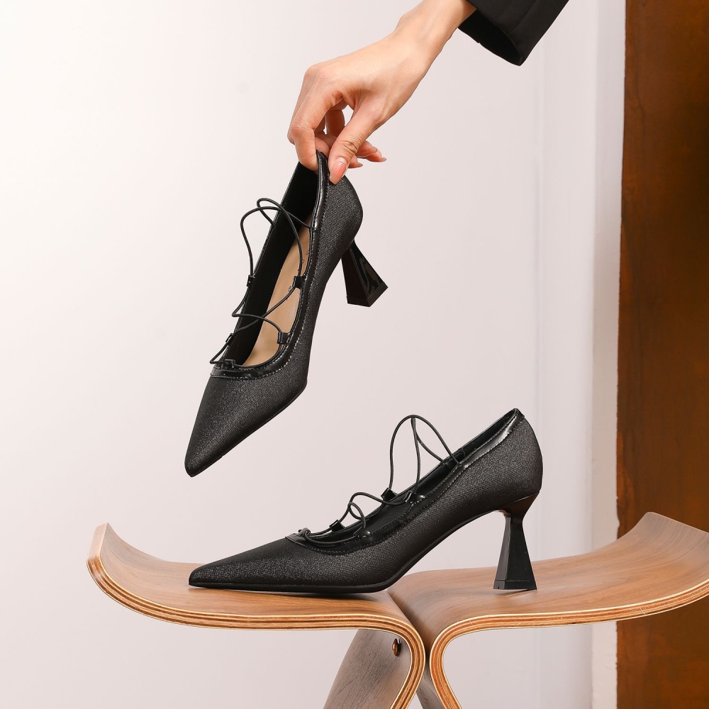 Sheepskin pointed high-heeled shoes splice shoes for women