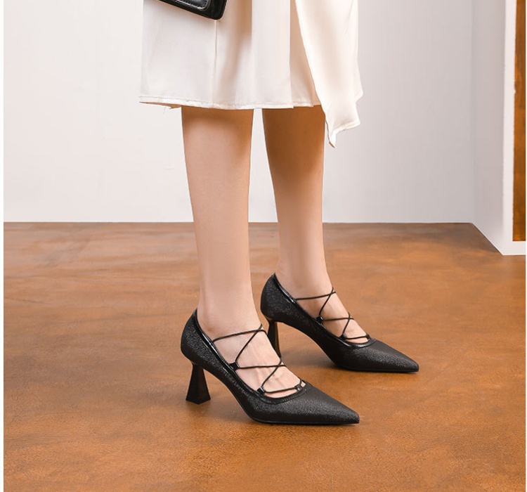 Sheepskin pointed high-heeled shoes splice shoes for women