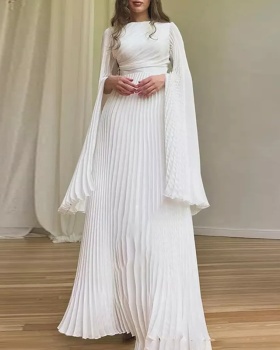 Retro pleated long dress court style formal dress for women