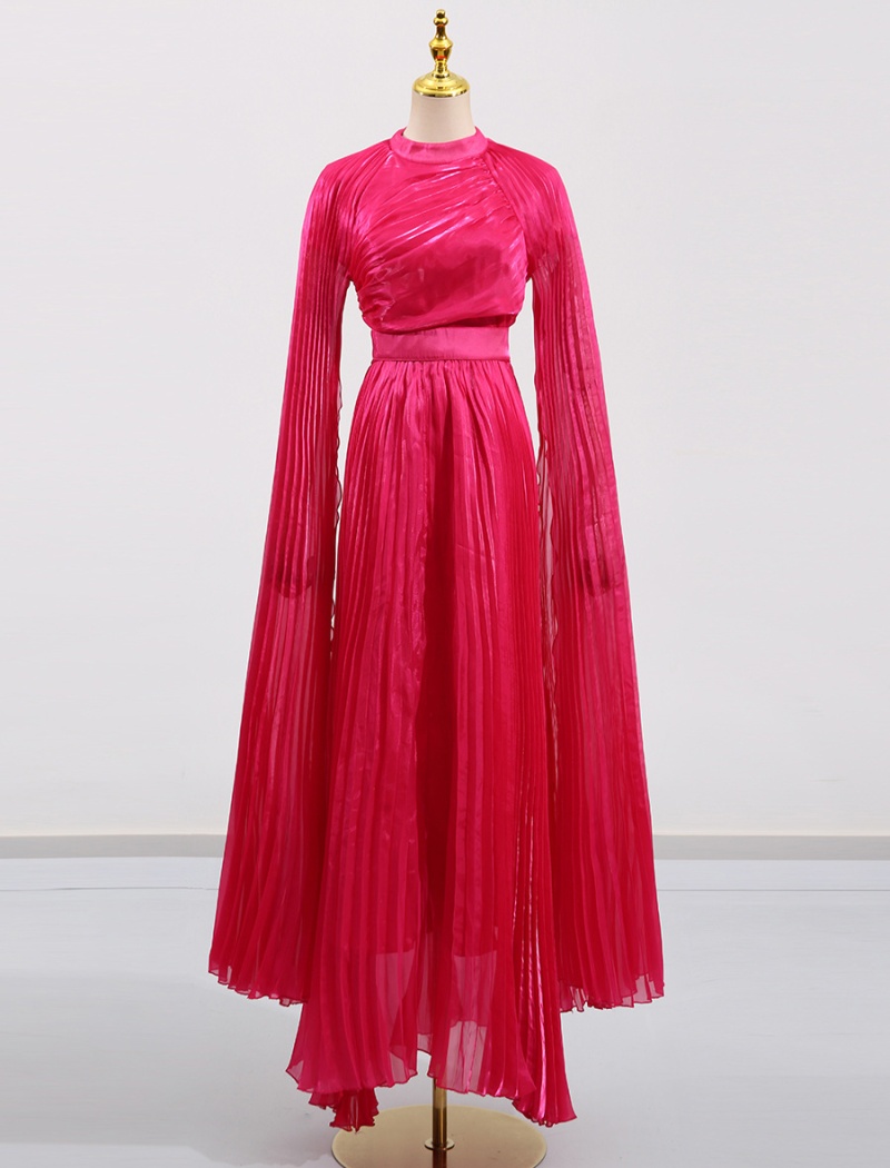 Retro pleated long dress court style formal dress for women