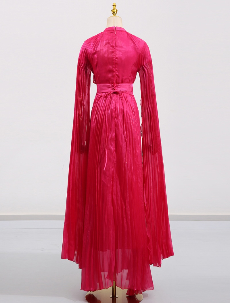 Retro pleated long dress court style formal dress for women