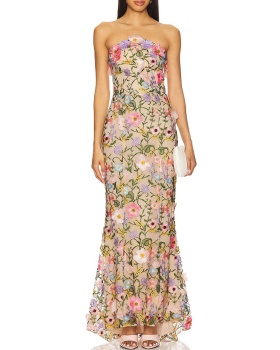 Stereoscopic embroidery dress splice long dress for women