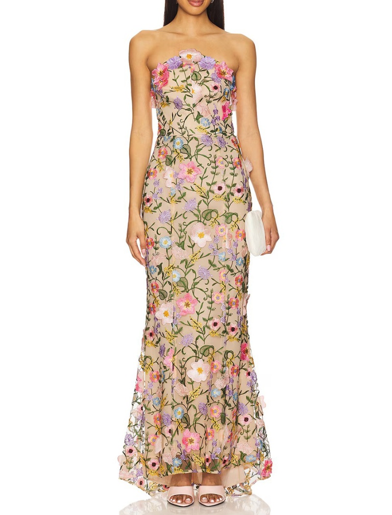 Stereoscopic embroidery dress splice long dress for women