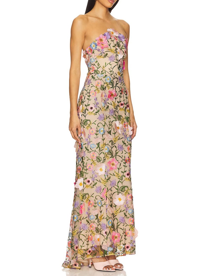 Stereoscopic embroidery dress splice long dress for women