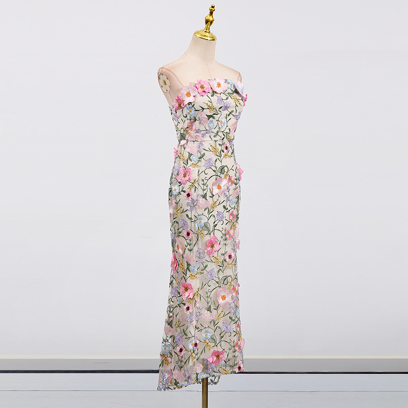Stereoscopic embroidery dress splice long dress for women