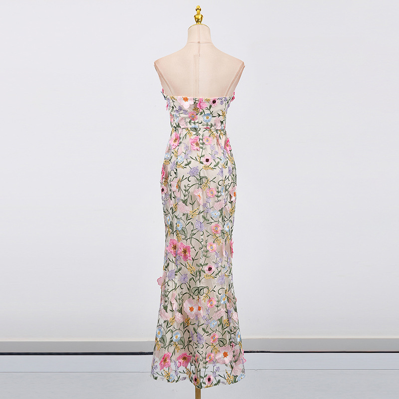 Stereoscopic embroidery dress splice long dress for women