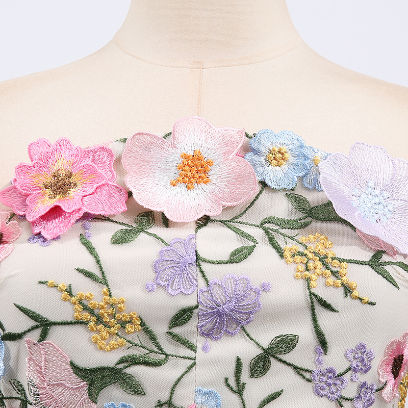 Stereoscopic embroidery dress splice long dress for women