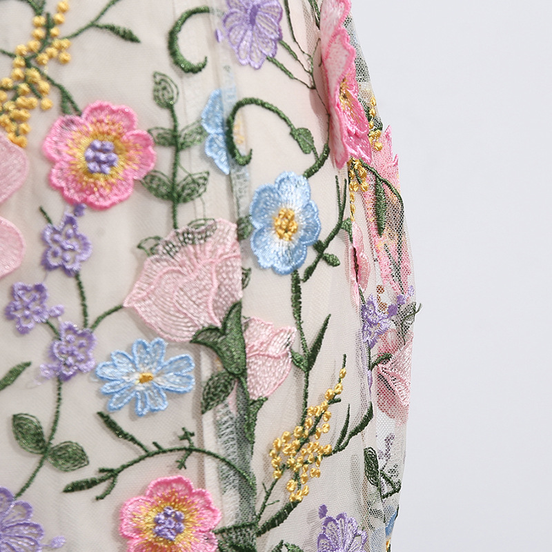 Stereoscopic embroidery dress splice long dress for women