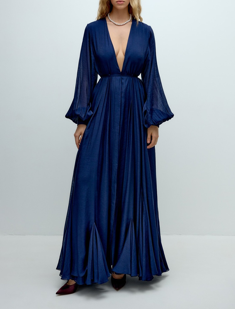 V-neck high waist long dress pure dress for women