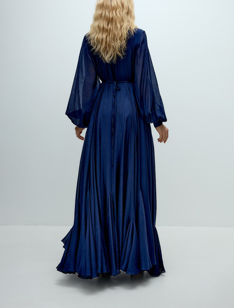 V-neck high waist long dress pure dress for women