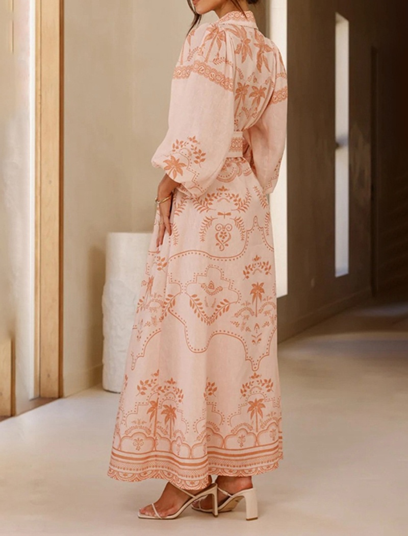 Vacation lapel dress puff sleeve beach dress for women