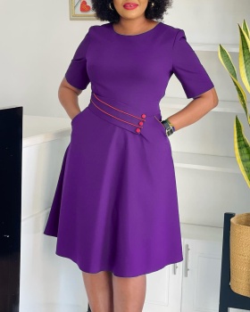 Big skirt fashion short sleeve pure high waist dress