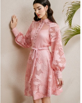 Court style lace stereoscopic autumn cstand collar dress