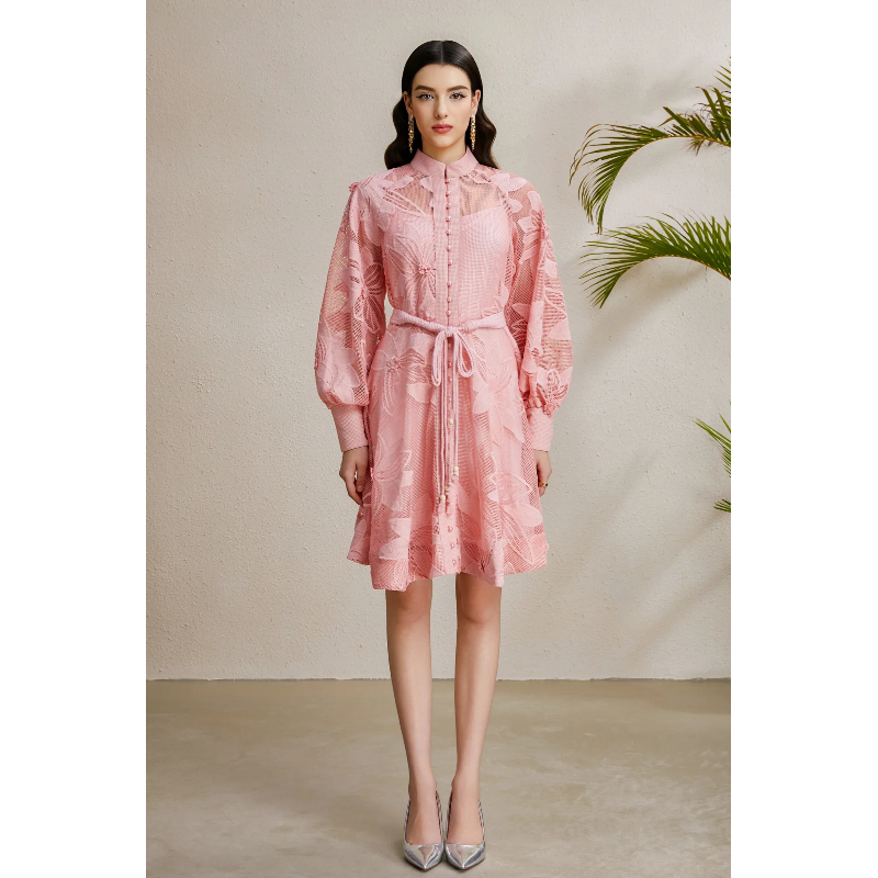 Court style lace stereoscopic autumn cstand collar dress