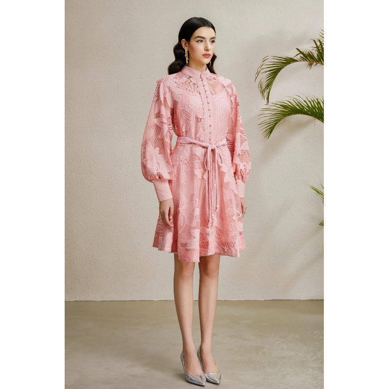 Court style lace stereoscopic autumn cstand collar dress