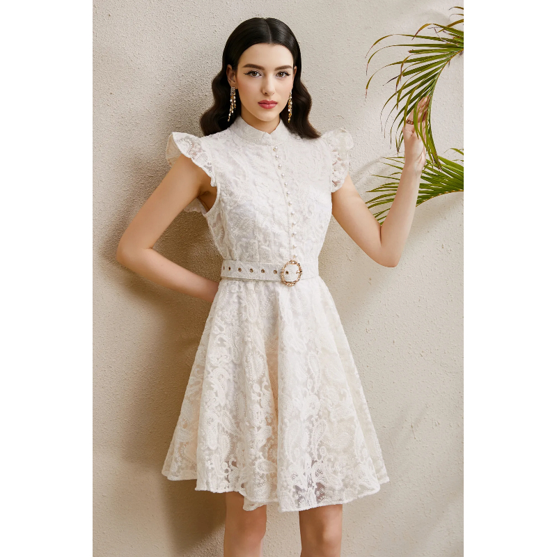Embroidery cstand collar autumn sleeveless dress