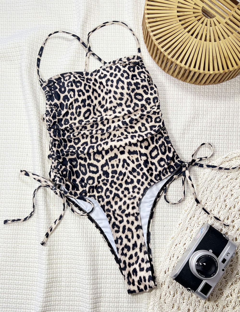 Leopard conjoined bandage bikini swimwear