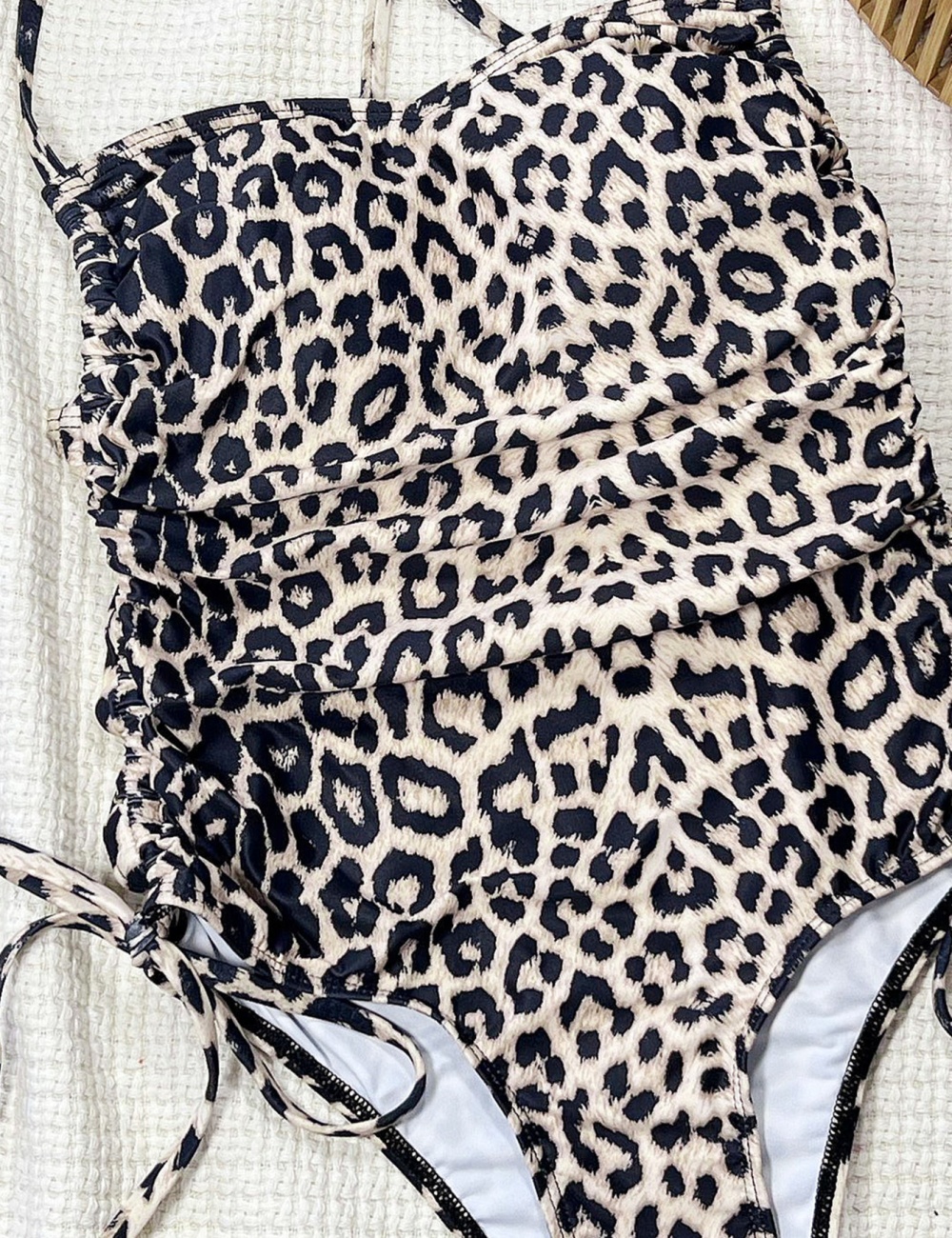 Leopard conjoined bandage bikini swimwear