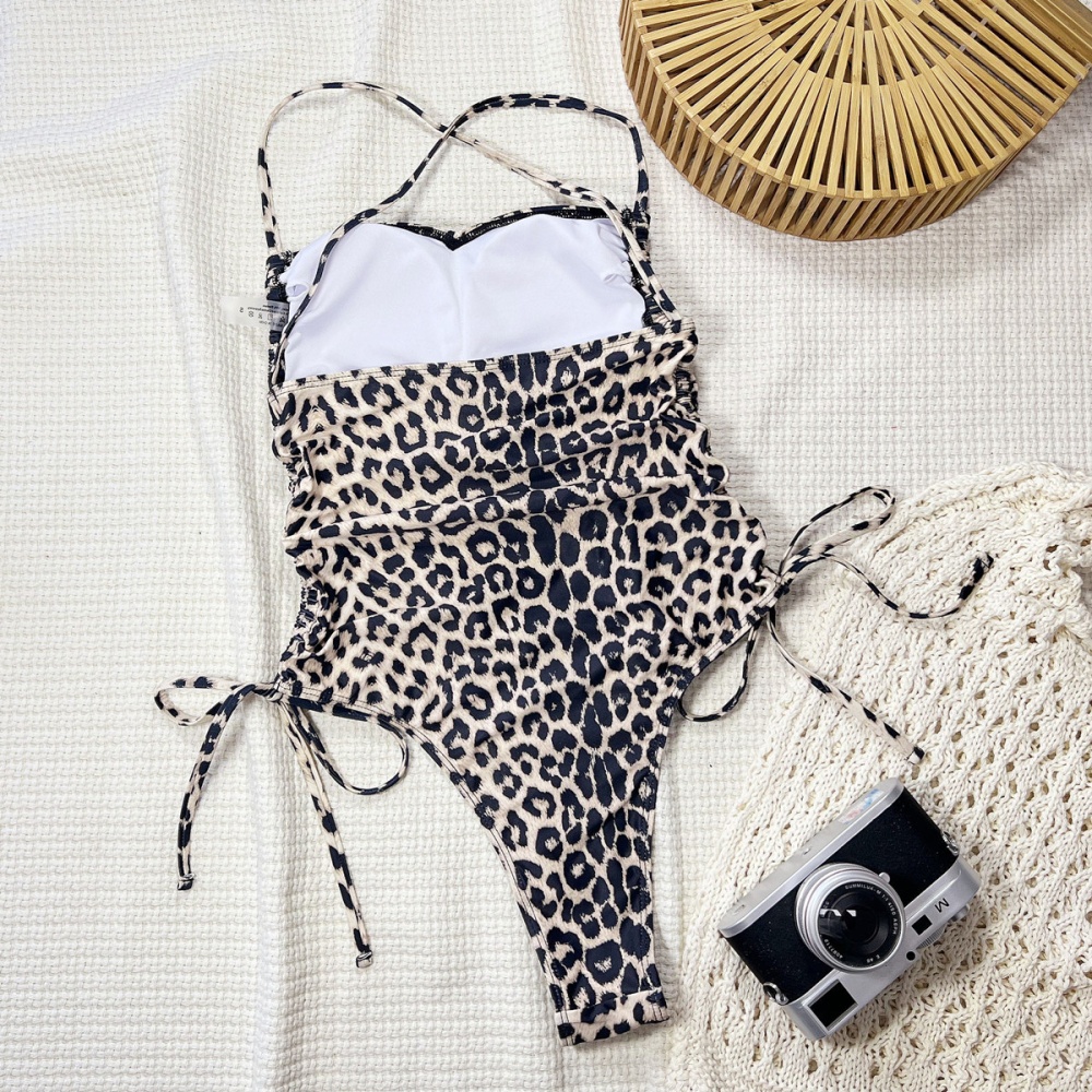 Leopard conjoined bandage bikini swimwear