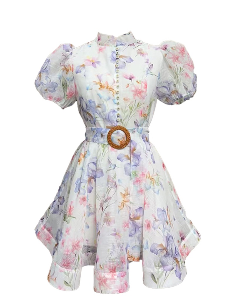 Puff sleeve dress pinched waist T-back for women