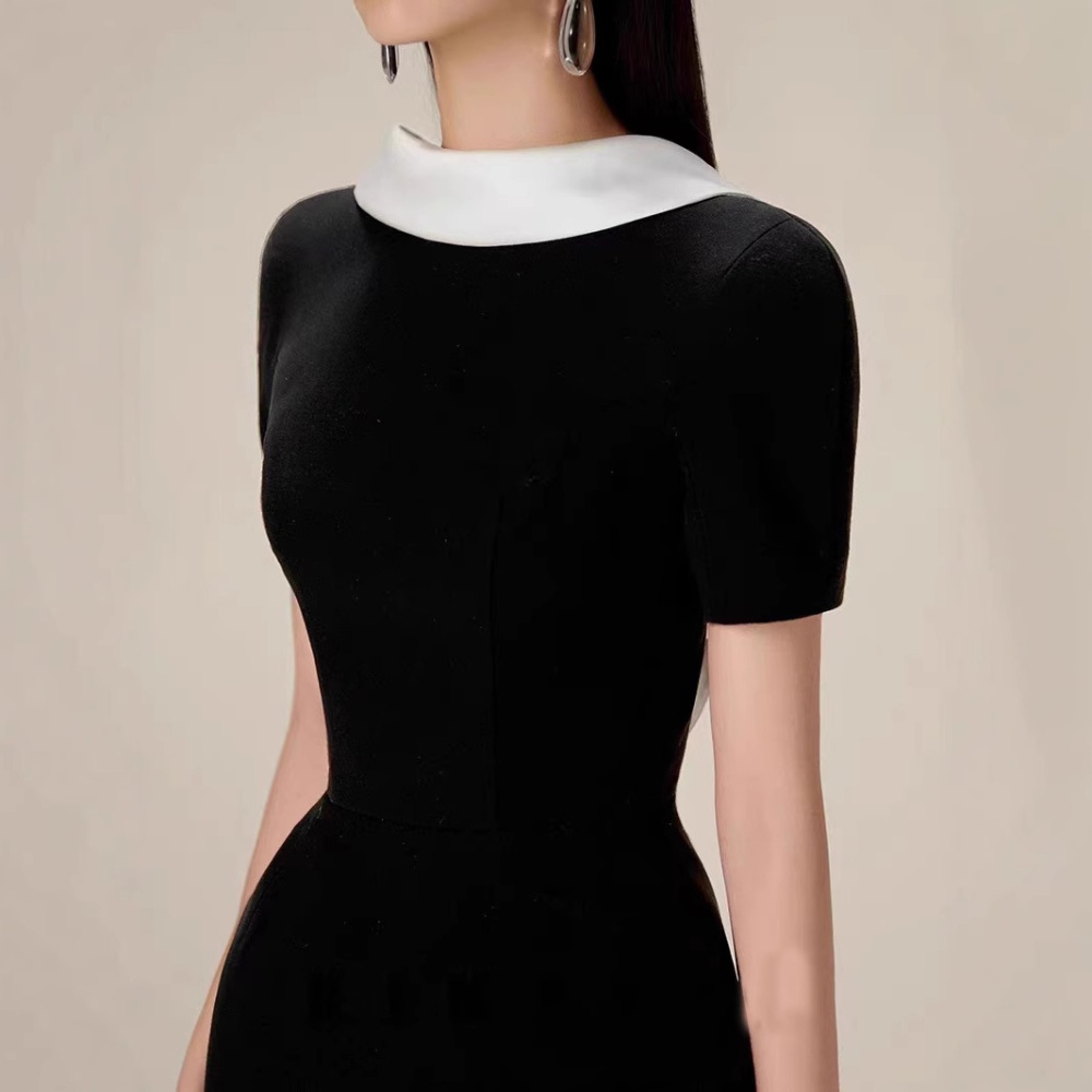 Temperament halter slim T-back puff sleeve Hepburn style dress