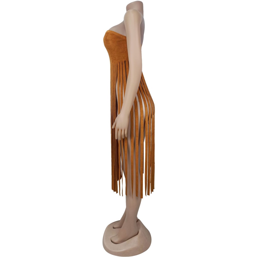 Tassels wrapped chest fashion pure long dress for women