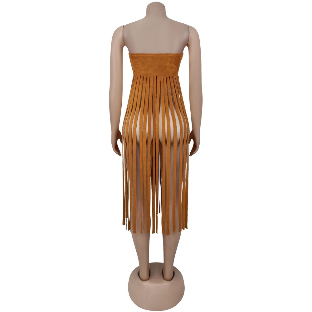Tassels wrapped chest fashion pure long dress for women