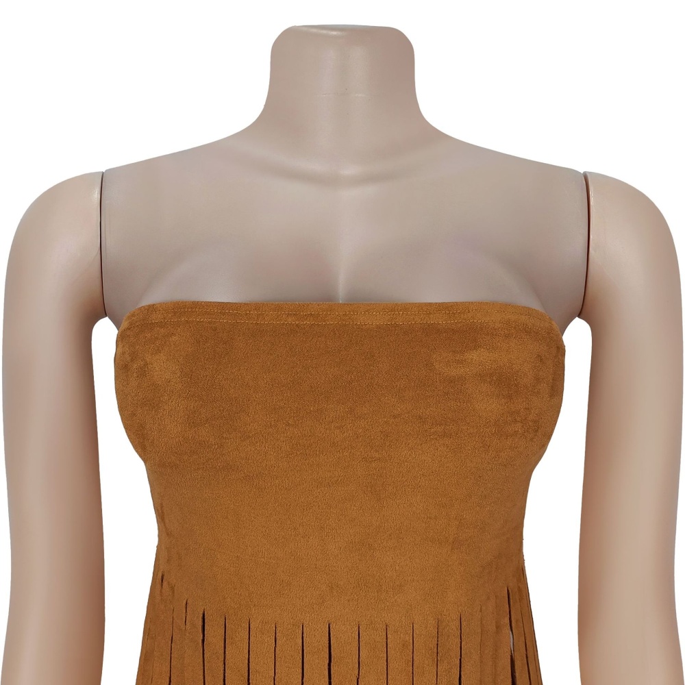 Tassels wrapped chest fashion pure long dress for women