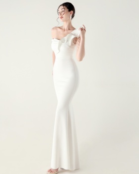 Wedding shoulder evening dress lotus leaf edges banquet dress
