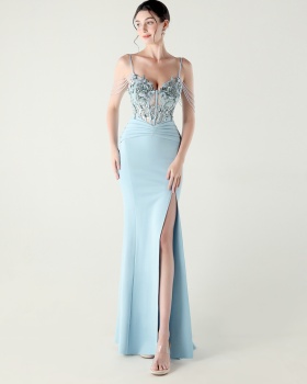Creased sexy strapless banquet set beads evening dress
