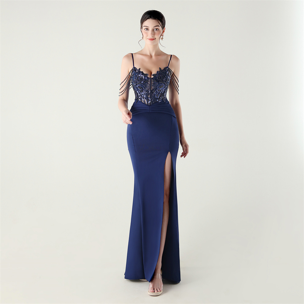 Creased sexy strapless banquet set beads evening dress