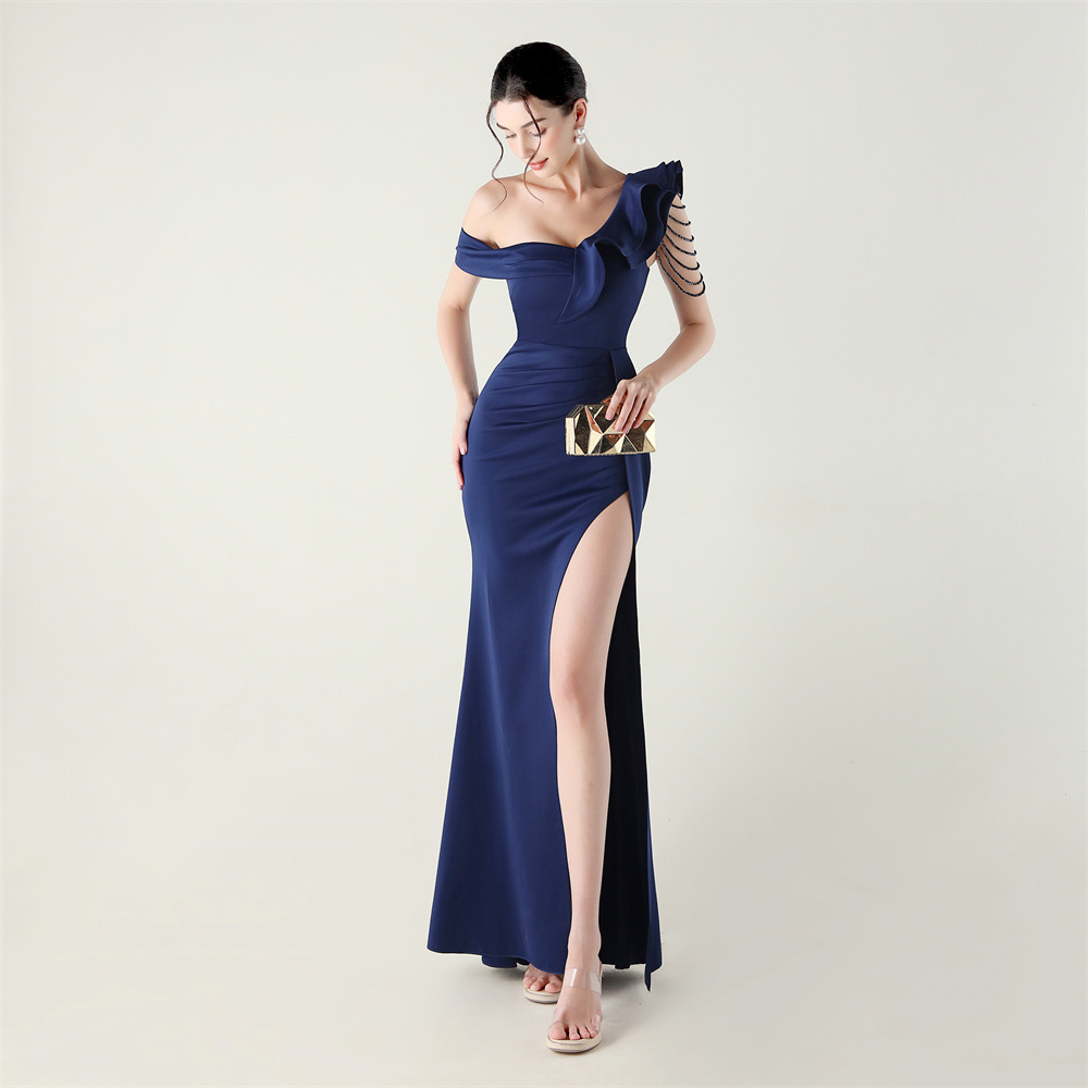 Mermaid dress shoulder evening dress