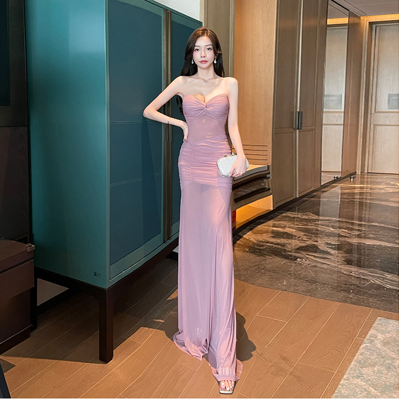 Sexy halter bar dress vacation wrapped chest long dress