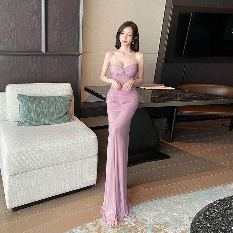 Sexy halter bar dress vacation wrapped chest long dress