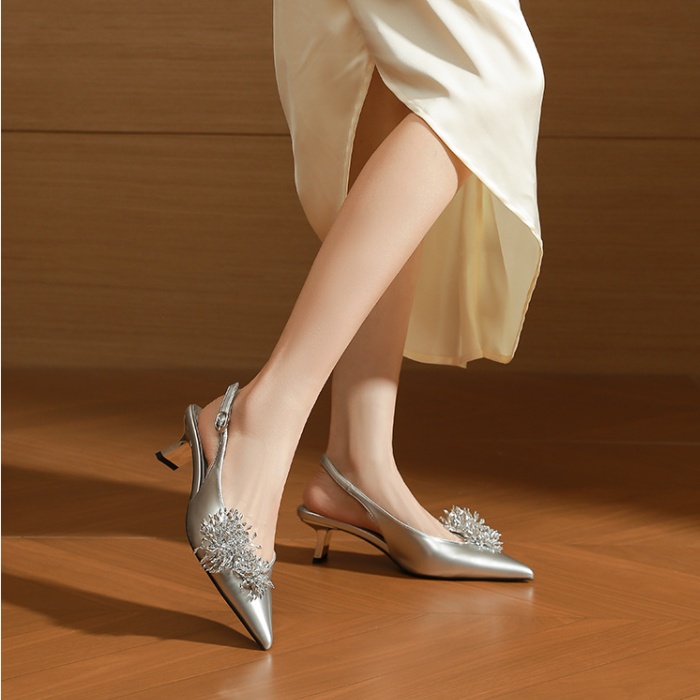 Thick pointed shoes half rhinestone low slippers