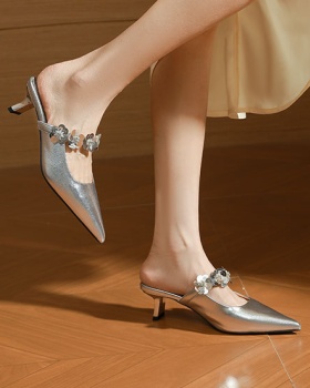 Low high-heeled flowers shoes summer thick slippers