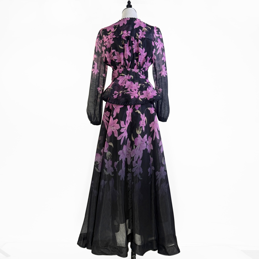 Beading catwalk tops lotus leaf edges skirt a set