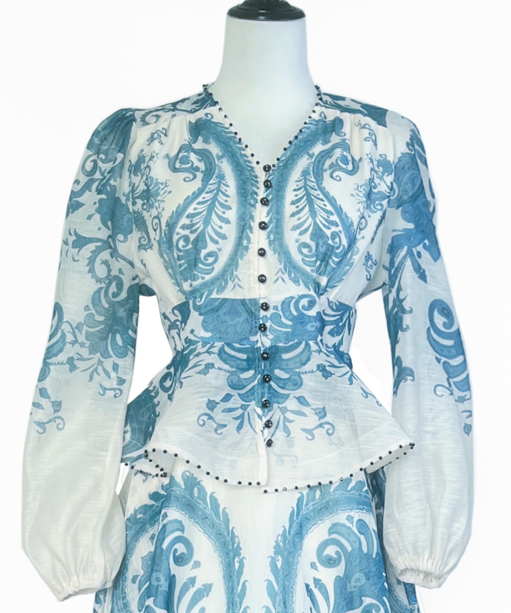 Beading catwalk tops lotus leaf edges skirt a set