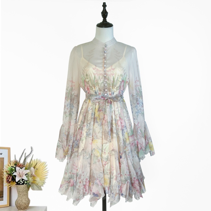 Petal long sleeve dress niche printing T-back for women