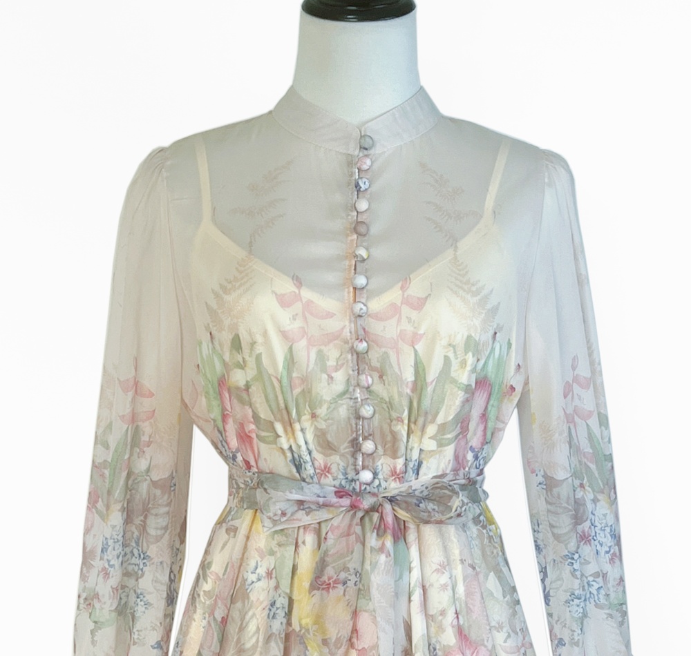 Petal long sleeve dress niche printing T-back for women