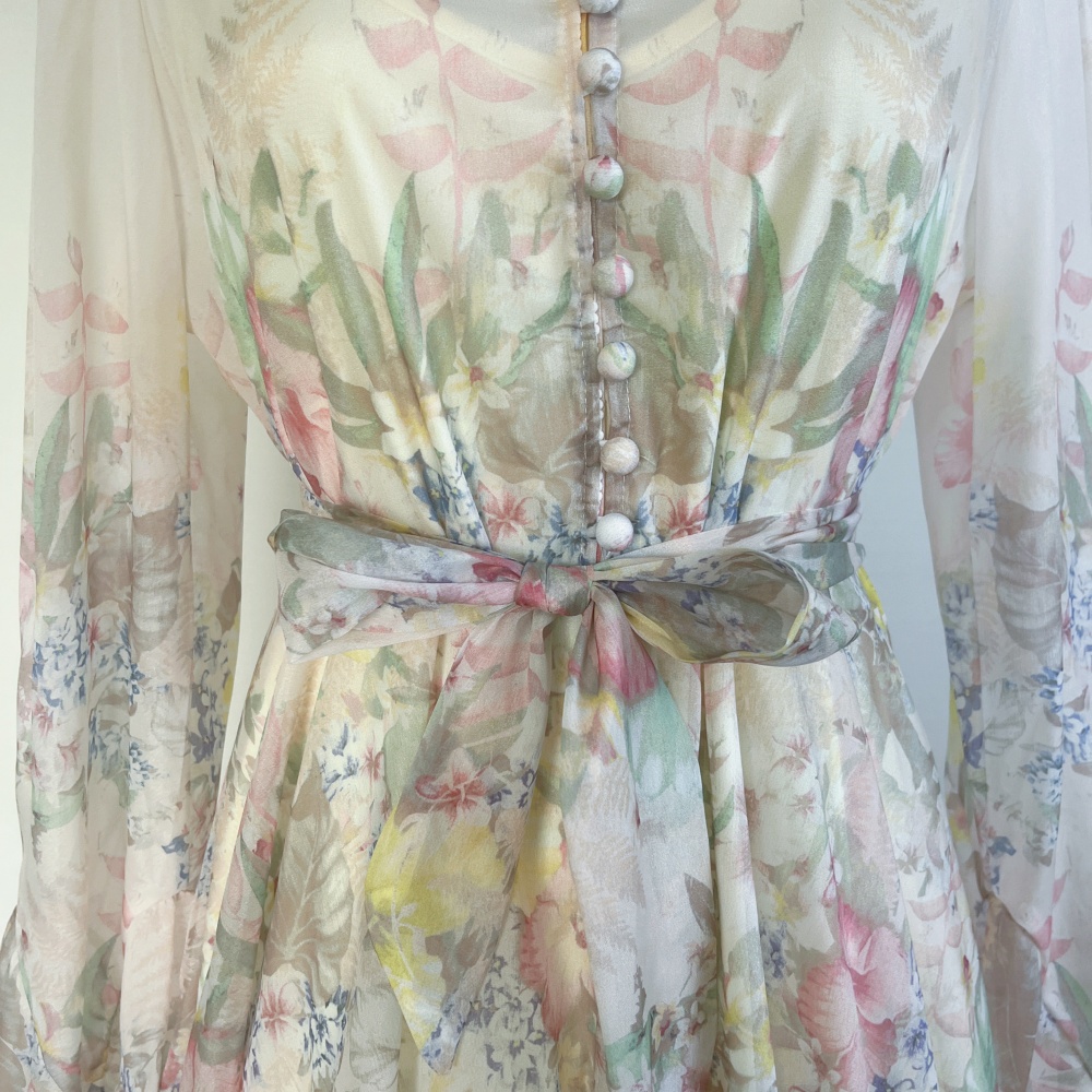 Petal long sleeve dress niche printing T-back for women
