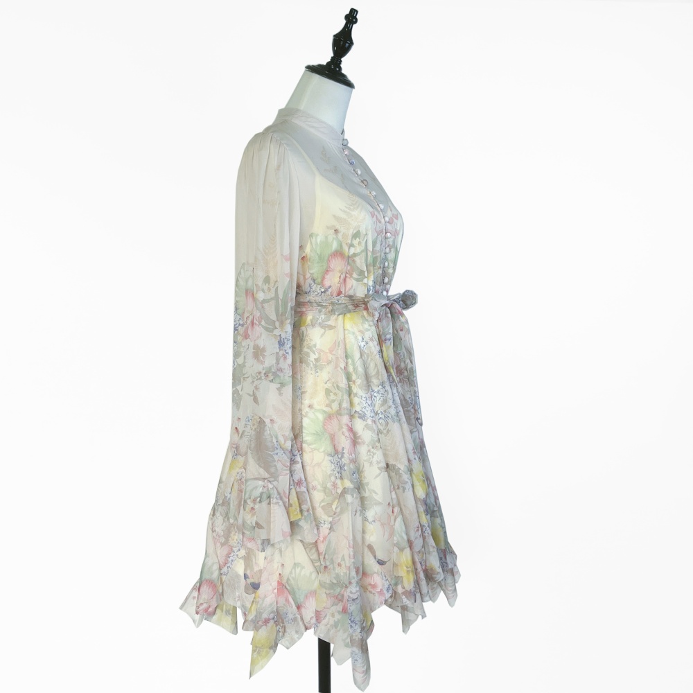 Petal long sleeve dress niche printing T-back for women