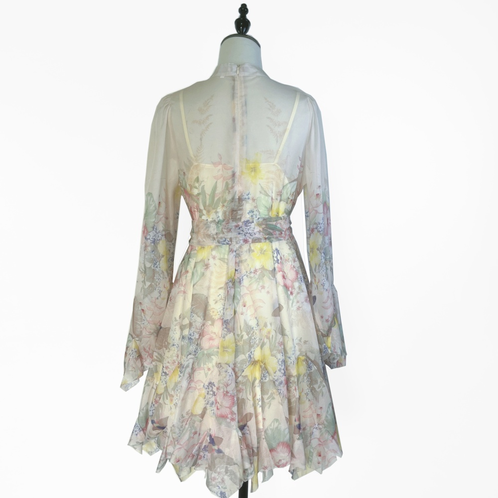 Petal long sleeve dress niche printing T-back for women